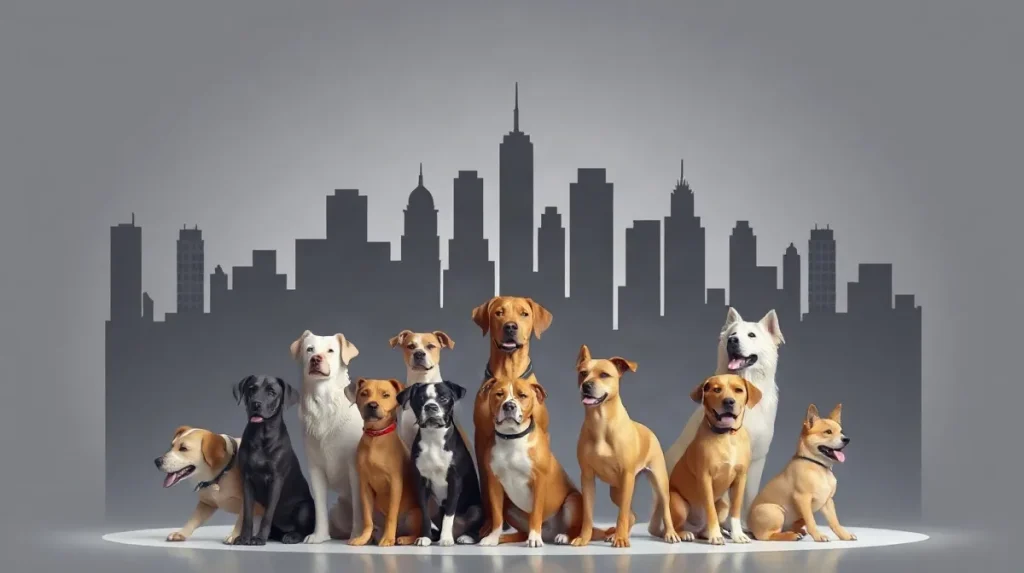 Hero illustration for the article “Urban Living’s Influence on Dog Breeds and Care”
