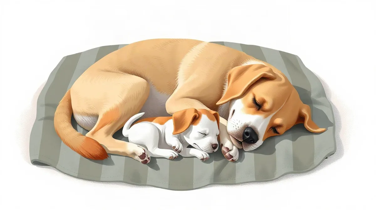 Hero illustration for the article “Rescue Dog Forms Unusual Nap Bond with Tiny Puppy Sibling”